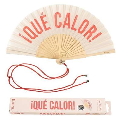 Fisura – Original Beige Folding Fan with Message qué calor, Wooden Handheld Fan for Women, Perfect for Rave, Party, Wedding, Birthday, Gift or Summer Decoration