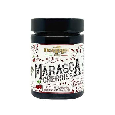 Marasca Cherries in Syrup, 14.10 oz (400 g), Sweet and Sour, Premium Quality, Award Winning, Maraschino Black Pitted Cherries, Product of Italy, Nappi 1911