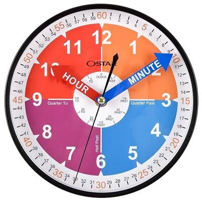 OSTAR Telling Time Teaching Wall Clock, Hanging Stand Dual Purpose,Battery Operated Analog Silent Learning Clock for Kids Room Decor