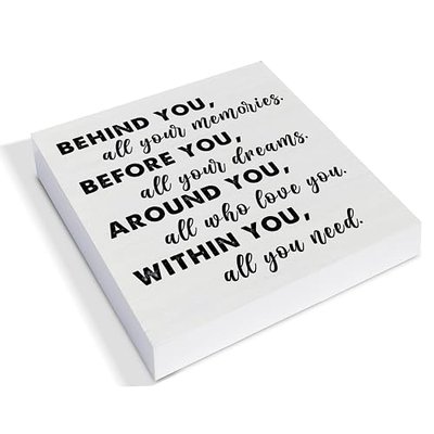YIDOU Graduation Quote Wood Box Sign Decor Desk Sign Positive Behind You All Your Memories Wooden Box Block Sign Rustic Home Shelf Wall Decoration Grad Gift