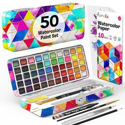Watercolor Paint Set - 50 Travel Watercolors Kit for Adults, Beginners | Water Colors Paint for Adult, Professional Artists - Watercolor Palette with Paper, Brush, Pen - Art Supplies, Travel Kit