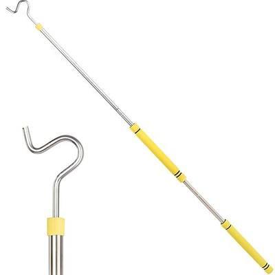 Clothes Hook Pole, Clothes Hanger Reaching Hook for Hanging Clothes Light and Plants Extendable from 35" to 50" Made of Stainless Steel Tube with Sponge Handle (51inch)