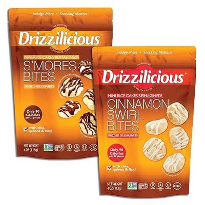 Drizzilicious Mini Flavored Rice Cakes - Rice Crisps, Healthy Snack for Adults and Kids, Vegan, Gluten Free Snack, 90 Calories Per 21 Pieces, S'mores & Cinnamon Swirl - 4 oz (Pack of 6)