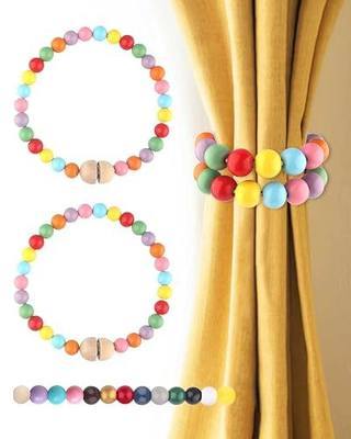 Colorful Beaded Curtain Tiebacks Magnetic: Cute Baby Nursery Decor Boho Curtain Tie Backs Holders Curtain Holdbacks Magnetic Ties Backs for Drapes & Sheer Boho Home Decor