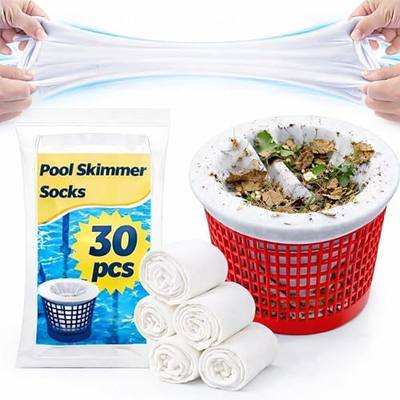 Sukh 30 Pack Pool Skimmer Socks - Pool Filter Socks for Skimmer Basket | White Liner, Traps Dog Hair, Sand, Pollen & Leaves, Protects Filter & Pump System, Universal Fit for Ground & Inground Pools