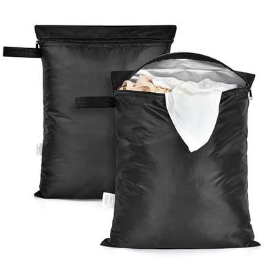 OTraki 12x16 inch Wet Bag 2Pcs Waterproof Swim Bag for Wet Clothes Small Swimsuit Dirty Clothes Laundry Bag Travel Machine Washable for Gym Beach Pool Drying Do Not Exceed 176℉ Black | Large Gym Wet Bag with Handle Wet Clothes Organizing Machine Washable Travel Wet Dry Bag Drying Do Not Exceed 176℉