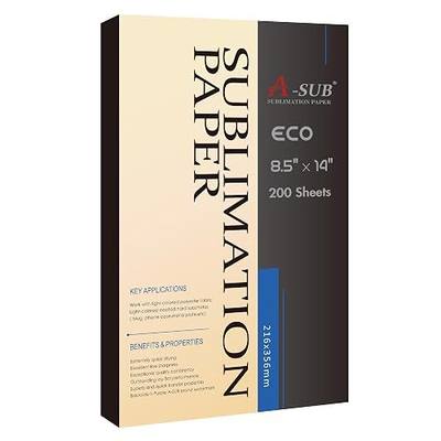 A-SUB Sublimation Paper 8.5x14 Inch, 125gsm 200 Sheets | Work with Inkjet Printer & Sublimation Ink, for DIY Tumbler, T Shirts, Mugs