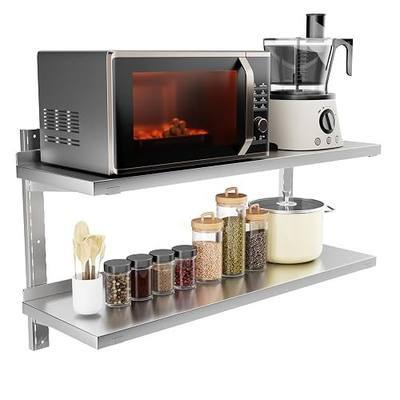 Stainless Steel Shelf, 39.4" x 12.6" Commercial Floating Wall Shelf with Brackets, 110Lbs Capacity, Adjustable Double-Layer Metal Heavy Duty Storage Rack for Restaurant, Kitchen Bar Home Hotel