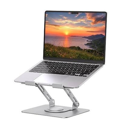 SOUNDANCE 360 Rotating Laptop Stand, Ergonomic Computer Riser for Desk, Adjustable Height Multi-Angle Metal Holder, Foldable Portable Notebook Elevating Base for Office & Home, Silver Grey