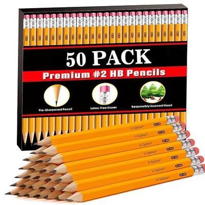 V-Opitos Wood-Cased #2 HB Pencils, 50 Pack Bulk Yellow Pencils with Erasers, Pre-Sharpened, School Classroom Teacher Supplies for Writing, Drawing and Sketching