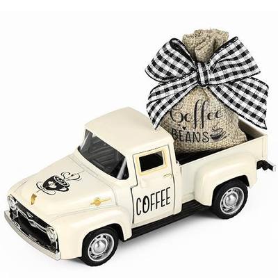 Hooqict Coffee Bar Decor Mini Metal White Truck with Beans Burlap Sack for Home Farmhouse Kitchen Tiered Tray Decor Coffee Bar Accessories Coffee Station Decorations