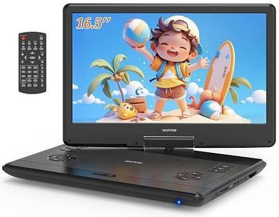 WONNIE 16.5" Portable DVD Player with 14.1" Large HD Swivel Screen, 6 Hours Rechargeable Battery, DVD Player Portable Support MP4, MKV Video & USB/SD Card/Sync TV, High Volume Speaker, All Regions