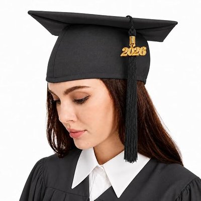 Unisex Adult Matte Graduation Cap with 2026 Tassel Year Charm for High School & Bachelor Master