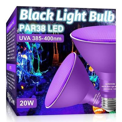 Gonhom PAR38 Flood Lights Outdoor,Dimmable LED Flood Light Bulbs,20W(Equivalent to 200W),E26 Base,Outdoor Porch,Holiday Lighting,LED Flood Light Bulb for Halloween,Christmas,2 Pack Black Light
