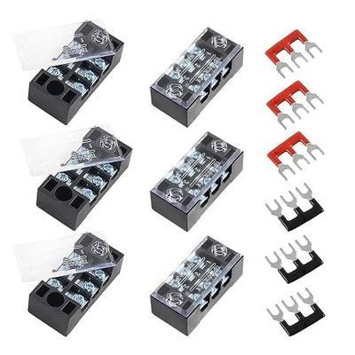BokWin Screw Terminal Strip, 3 Position Double Row, 6 Sets | 600V 15A, Waterproof Terminal Block, Black & Red Pre-Insulated Terminals, Barrier Strip