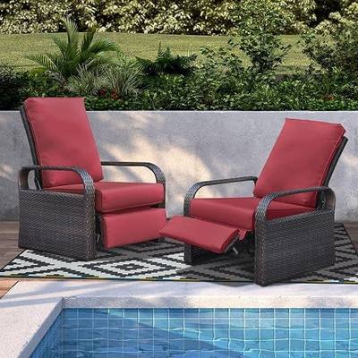 2 Pieces Outdoor Recliners Set, All-Weather Adjustable Patio Wicker Recliner Lounge Chair with Comfortable Cushions for Porch, Balcony, Yard, Indoor