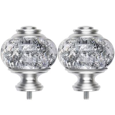 USFOOK Replacement Finials for Curtain Rods (1 or 7/8 Inch), Silver | Set of 2, Window Treatment Finials with M6 Screws(1/4 in), Decorative Translucent Silver Foil Design