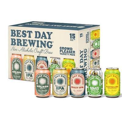 Best Day Brewing Craft Non Alcoholic Beer, Variety Pack, 12 Pack, Low Carb & Low Calorie NA Beer, Kölsch, Electro-Lime, and Wild American, Non Alcoholic Drinks for Adults, 12 fl oz Cans