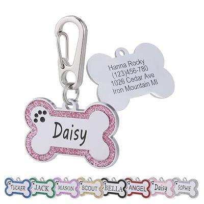 Personalized Stainless Steel Pet ID Tags with Glittery Bone Design - DEEP Engraved Dog Tags Engraved for Pets Customized with 5 Lines Dogs and Cats Pets