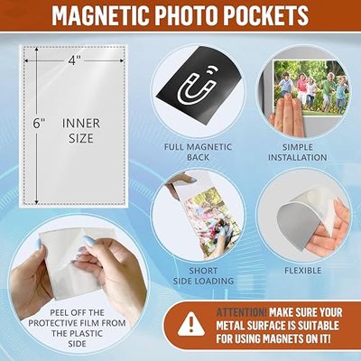 10 Pack 4x6 Magnetic Picture Frames for Refrigerator - White Magnet Picture Frames for Fridge - Clear Magnetic Photo Sleeve 4 x 6 Magnetic Frame Photo Magnets - Locker Magnets & Decor - Locker Picture Frame