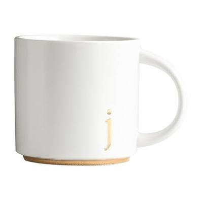COLLECTIVE HOME Ceramic Coffee Mug, 15 oz Monogram Cup with Gift Box(j) | Dishwasher Safe, Engraved Gold Letter , Personalized Housewarming Birthday Present, Christmas Thanksgiving Mothers Day Gifts