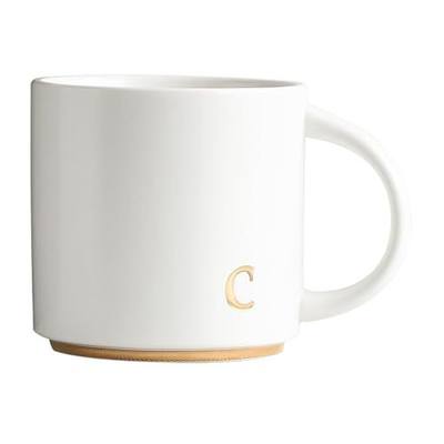 COLLECTIVE HOME Ceramic Coffee Mug, 15 oz Monogram Cup with Gift Box(C) | Dishwasher Safe, Engraved Gold Letter , Personalized Housewarming Birthday Present, Christmas Thanksgiving Mothers Day Gifts