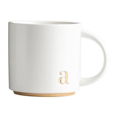 COLLECTIVE HOME Ceramic Coffee Mug, 15 oz Monogram Cup with Gift Box(a) | Dishwasher Safe, Engraved Gold Letter , Personalized Housewarming Birthday Present, Christmas Thanksgiving Mothers Day Gifts