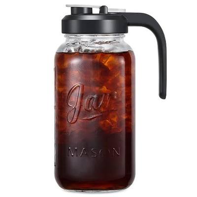 2 Quart Glass Pitcher with Lid - Airtight & Leakproof Mason Jar Pitcher with Filter Lid, Wide Mouth Glass Jar, Heavy Duty Glass Container for Water, Juice, Milk, Tea, Iced Coffee, and Drinks