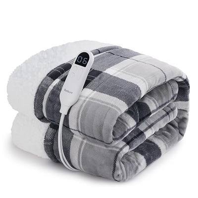 Bedsure Plaid Electric Blanket Twin - Flannel Sherpa Heated Blanket with Grey Plaid Pattern, Warm Gift for Grandma, Heating with 6 Heating Levels, 10 Time Settings, 8-Hour Auto-Off (62"x84")