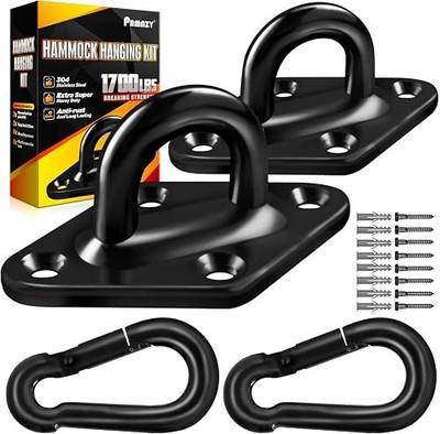 1700LB M10 Stainless Steel Pad Eye Hook+10MM Snap Hook, Hammock Hanging Kit | Heavy-duty Pad U Hook for Swing Hanging, Wall Ceiling Mount, Indoor & Outdoor
