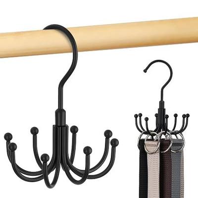 Belt Hanger, Rotatable Belt Organizer Rack for Closet Sturdy Max 24 Belts Storage with 8 Hooks, Hanging Space Saving Closet Organizers for Belts Holder, Black
