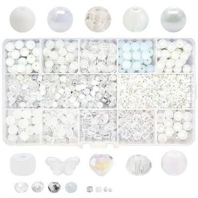 Timeless White Elegance Bracelet Necklace Kit - Glass Beads Making Set | 1000pcs Assorted Beads, 10 Different 8mm Glass Beads, 200pcs 6mm Bicone Crystals