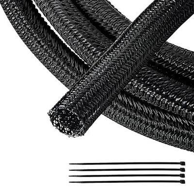 RED WOLF 1/4” x 10FT Cable Sleeves Cord Management Braided Wire Loom Sleeving Protector Wiring Cable Cover Flexible Self-Wrap for Automotive Home Office Anti-Scratch High-Temperature Black