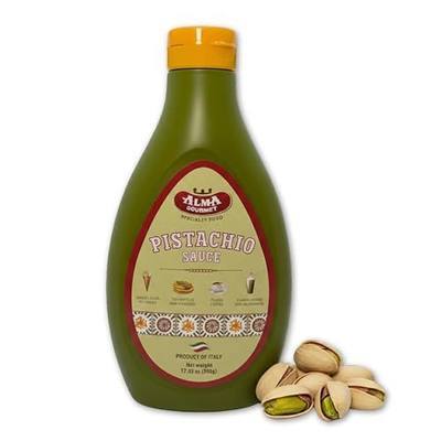 Alma Gourmet Sicilian Pistachio Sauce 17.6oz (500g) – Italian Pistachio Cream Dessert & Coffee Drizzle Topping for Ice Cream, Gelato, Waffles, Pancakes, Crepes, Cakes & Lattes | Made in Italy
