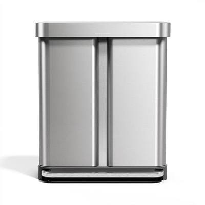 simplehuman Step Recycler, 58L / 15.3 Gallon Dual Compartment Kitchen Trash Can, 150,000-Step Pedal, Lid Shox® Technology, Liner Rim System, Liner Pocket®, Brushed Stainless Steel with Plastic Lid