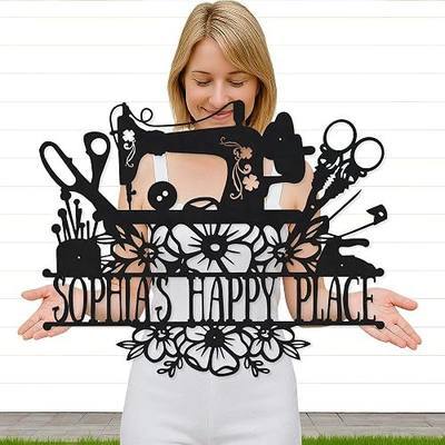 Personalized Sewing Machine Metal Sign - Quilting Room Custom Wall Decor for Mom, Grandma, Nana, Mimi - Unique Art Craft Gift for Women, Quilters & Sewers Who Have Everything