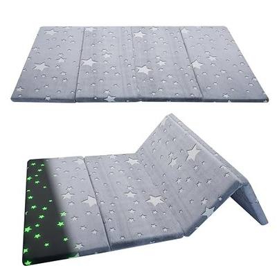 MeMoreCool Kids Floor Mattress, 48x72 Inch Foldable Play Mat, Grey Star | Grey star 4x6 ft foam tatami futon mat
