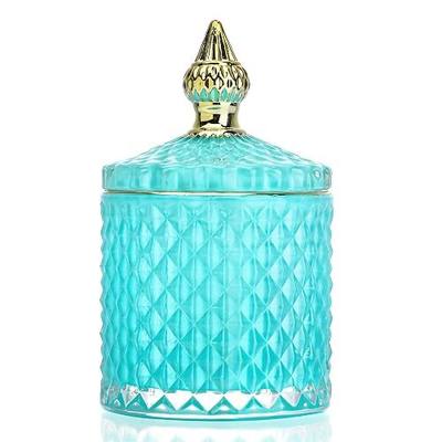 kanpura Blue Glass Jewelry Box with Lid,Crystal Candy Jar,Glass Wedding Candy Buffet Jar,Crystal Apothecary Jars with Lid,Glass Container Gift for Women