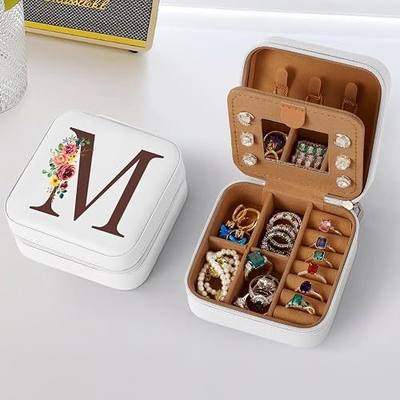 Parima Gifts for Women - Personalized Birthday Gifts for Mom, Mother In Law Gift, Mama Gift Idea, Travel Jewelry Case for Women - Letter M, White