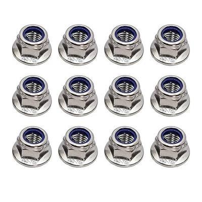 M10x1.5mm DIN6926 Flange Nylon Lock Nuts 12 Pack 304 Stainless Steel Hex Locknuts Full Thread for Industrial Construction Fasteners
