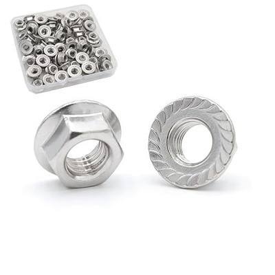 #8-32 Serrated Flange Nuts 50 Pack 304 Stainless Steel Hex Lock Nuts Full Thread for Industrial Construction Fasteners