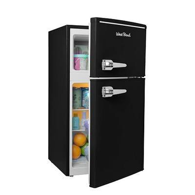 West Bend Mini Fridge with Freezer for Bedroom, Office, Bar or Dorm Room, Retro Compact Refrigerator features Glass Shelves, Manual Defrost and Adjustable Temperature Control, 3.1-Cu.Ft., Black
