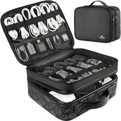 MATEIN Cord Organizer Case with Adjustable Divider, Large DJ Cable File Bag | DJ Equipment, Music Accessories, Double Layer, Shockproof, Portable, Cable Storage for Cord, Charger, Tech Accessories, Black