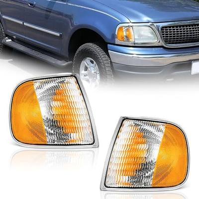 WEELMOTO Signal Lights for 1997-2003 Ford F-150 F-250 Expedition | 1997-2002 Ford Expedition / 1998-1999 F250, Parking Turn Signal Marker Light, Left+Right Side, OEM: F75Z13201AC/F75Z13200AC