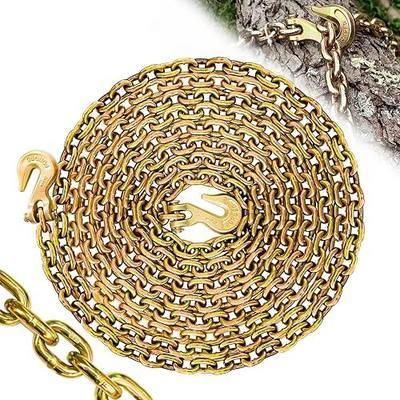 G80 Safety Binder Chain 1/4"×20 FT Heavy Duty Chain Wll 3300 Lbs Break Strength for Towing Log Trailer Safety Chain with Hooks for Transporting Towing Truck Tie Down Binding Equipment