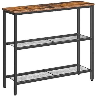 HOOBRO 29.5" Narrow Console Table, 3-Tier Entryway Table, Thin Sofa Table with Shelves, Side Table, Display Table, for Hallway, Entrance, Living Room, Bedroom, Rustic Brown and Black BF73XG01