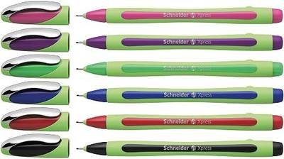 Schneider Xpress Premium Fineliner, 0.8 mm Porous Point, Light Green Barrel, Assorted Ink Colors, Wallet of 6 Pens: Black, Red, Blue, Green, Violet, Pink (190086)