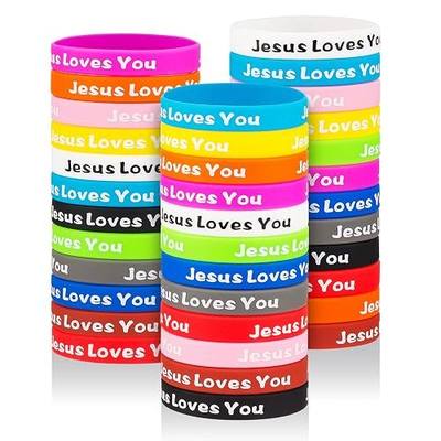 Jesus Loves You Rubber Bracelets Colorful Silicone Christian Jesus Wristbands for Men Women Party Favors Inspirational Bracelet for Adults Motivational Bracelet Christmas Gifts Church School