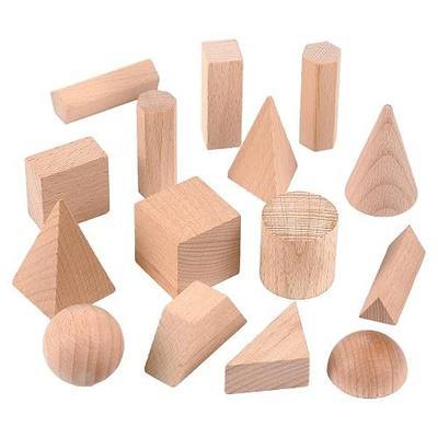 Syhood 15 Pcs 3D Shapes Geometric Solids Wooden Shapes Large Size Burlywood Color Geometric Blocks Set Montessori Learning Pattern Blocks Solid for Preschool Classroom Elementary Home School Supplies