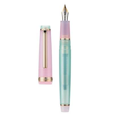 Jinhao 82 Acrylic Fountain Pen, Iridium Fine Nib with Ink Converter, Morandi Lake Blue Contrast Color Classic Design Smooth Writing Pen (Gold Trim)